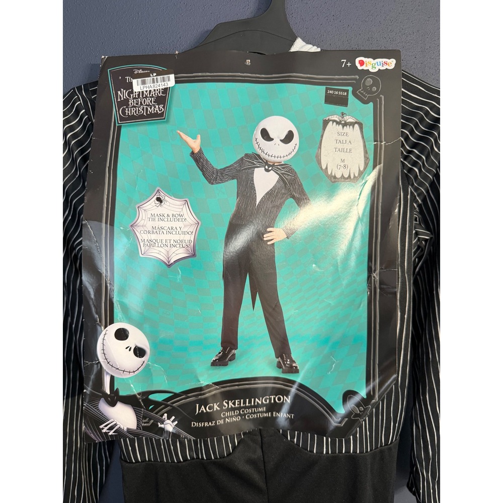 Disguise Jack Skellington Costume Kids Size M 7-8 Black White Pinstripe New